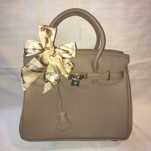 Twilly Silk Handbag Headband Neck Tie Scarf (1) Cream